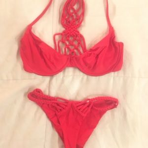 RARE Frankies Bikinis Authentic Lava Red BikiniSet